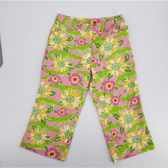 Lilly Pulitzer Capris Pants Croc Monsieur Pink Green Alligators - Picture 1 of 8